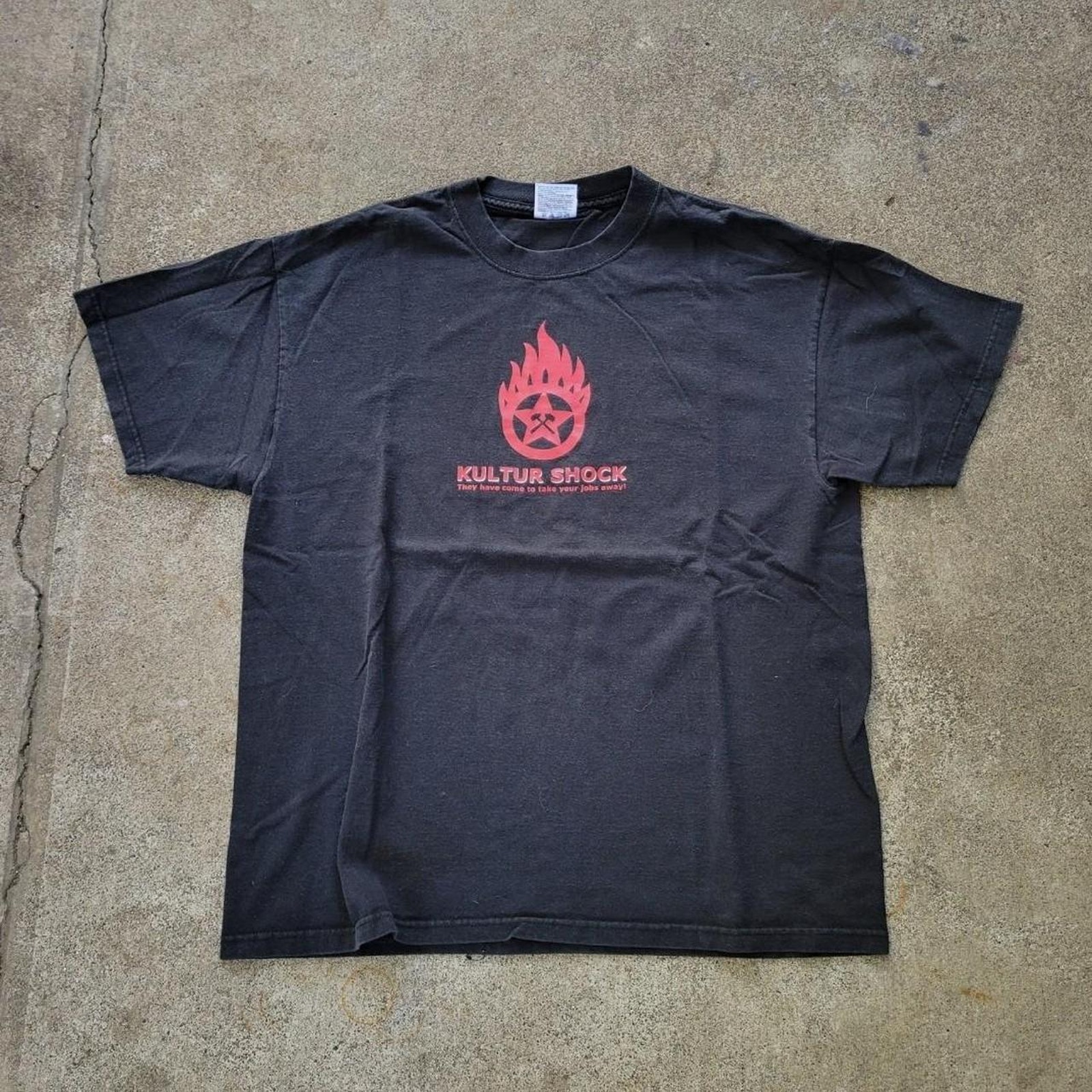 Vtg Rare Kultur Shock Flame Star Logo Anarchist Punk Band T Shirt Black Large